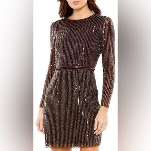 MAC DUGGAL
Brown Long Sleeve Sequin Mini Dress 93625 
Regular price $398 USD